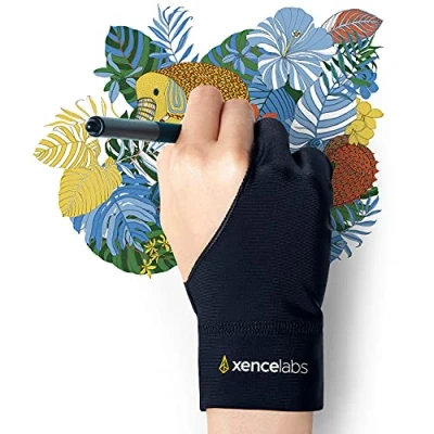 Bild av XENCELABS, Konstnär handske, rithandske vänster höger hand för att rita surfplatta, 2 fingerhandskar ritning svart storlek M