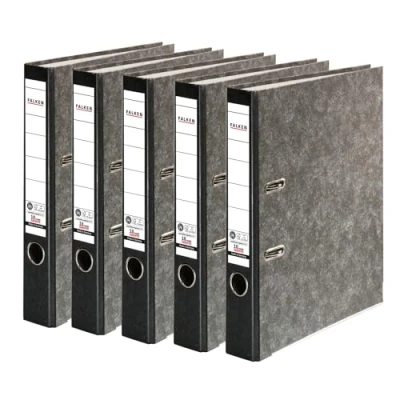 Bild av Original Falken 5 pack återvinningsmapp molnmarmor. Tillverkat i Tyskland. cm smal DIN A4 svart rygg ringpärm mapp brevmapp kontorsmapp kartongmapp CO2 neutral blå ängel