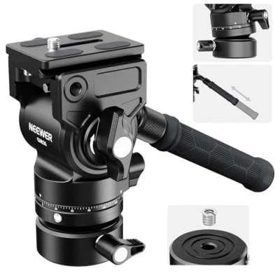 Bild av NEEWER Videostativ flytande huvud med +/ 7 utjämningsbas (φ48 mm), mini svängbar lutning, videohuvudhållare av metall Arca QR platta, teleskophandtag för kompakt videokamera DSLR kamera max