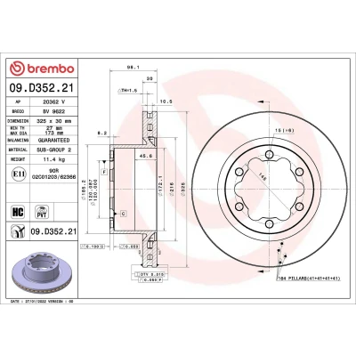 Bild av BREMBO 09.D352.21 Disque de frein 325 30 6 ventilé l&#039;intérieur revêtu à haute teneur en carbone VOLKSWAGEN: Crafter Van