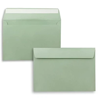 Bild av NEUSER PAPIER 50 x kuvert DIN C5 eukalyptus (grön) 16,2 22,9 cm självhäftande lim ädla för stora inbjudningar och kort till födelsedag eller bröllop