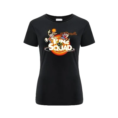 Bild av Warner Bros. Space Jam 2, 031, Kortärmad T shirt dam, 100% bomull, Ensidigt levande tryck, Size XL, Black, Sömlös design, Smidigt och elastiskt tyg för vardaglig lätthet