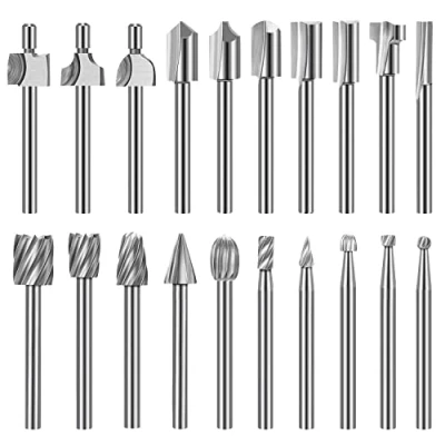 Bild av Träsnideri bits gravering routerbit, 20 st HSS olika roterande borrset med 1/8 tum (3 mm) skaft för verktyg gör det själv träbearbetning, snideri, borrning, gravering, trimning