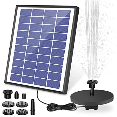 Bild av 2024 uppgraderad AISITIN solar fontänpump, 6,5 W panel backup 1500 mAh batteri solvattenpump flytande fontän, 6 munstycken, för fågelbad, fisktank, damm eller trädgårdsdekoration