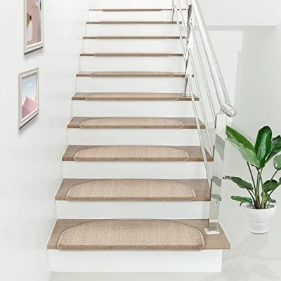 Bild av [en.casa] trappmatta, set om 15, halvcirkel, 65 x 24 cm, trappskydd, självhäftande, beige