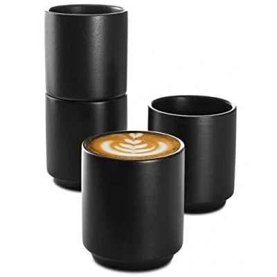 Bild av Cosumy Cappuccinomuggar i 4 st svart keramik stapelbar design designad för Latte Art 200 ml