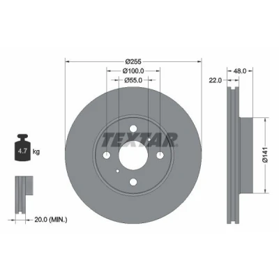 Bild av TEXTAR PRO 92077203 Disque de frein 255 22 04/06 100 ventilé l&#039;intérieur revêtu sans boulon fix roue, moyeu roue