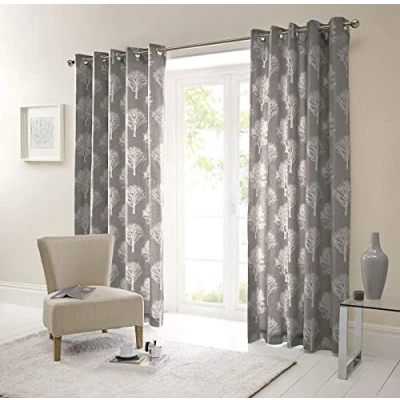 Bild av Fusion skogsträd 100% bomullspar öljettgardiner 117 cm bredd x 137 fall (47 cm) i träkol
