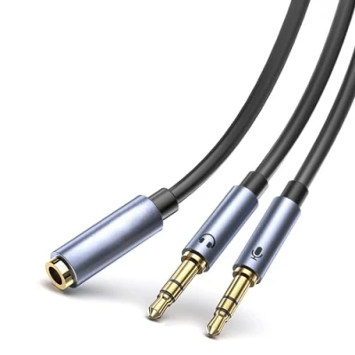 Bild av BIGBIG WON Audio Splitter, hörlursadapter, ljudsplitter, headset splitter 0,3 m (dubbel 3,5 mm till hona) headset, adapter 1 2 uttag för hörlurar, bärbar dator, PC etc