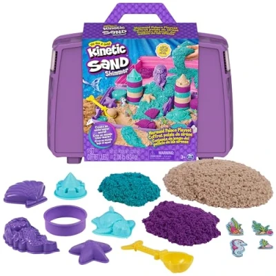 Bild av Kinetic sand Sjöjungfruväska med 1 kg original kinetisk från Sverige i 3 färger, 6 formar, spade för kreativt inomhussandspel, barn år