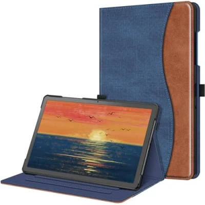 Bild av Fintie fodral för Samsung Galaxy Tab A9 Plus 11 tum 2023, multivinkel folio skyddande dokumentfack och automatisk sömn/väckningsfunktion surfplatta SM X210/X216/X218, blå/brun