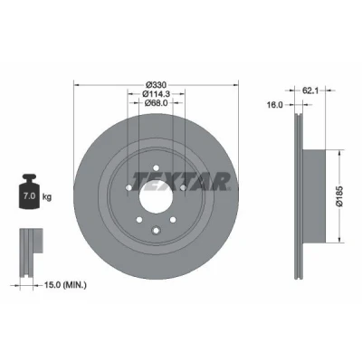 Bild av TEXTAR 92319703 Disque de frein 330 16 05/06 114,3 ventilé l&#039;extérieur revêtu sans boulon fix roue, moyeu roue