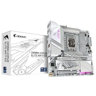 Bild av GIGABYTE Z890M AORUS ELITE WIFI7 ICE moderkort stöder Intel Core Ultra (Series 2) processorer, 12+1+2 faser VRM, upp till 8800MHz DDR5 (OC), 1xPCIe 5.0 + 2xPCIe 4.0, Wi Fi 7, 2.5GbE LAN, Thunderbolt