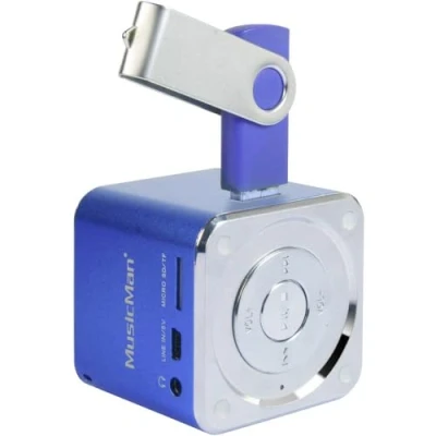 Bild av MusicMan Mini Soundstation Bärbar Högtalare MP3 spelare, USB, MicroSD kortstöd, 5 timmars speltid Uppladdningsbart batteri Perfekt för resor (Blå)