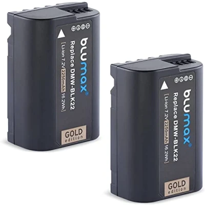 Bild av Blumax 2 st. guldbatteri ersätter DMW BLK22 BLK22E 250 mAh 7,2 V 16,2 Wh kompatibel med Panasonic DC S5 S5K G9 GH5 II GH5S