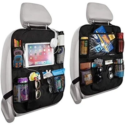 Bild av CVELEQI bil baksäte organiserare, 0rganiser sparkmattor skyddskåpa med 10,1 tum iPad surfplatta pekskärm hållare flera fickor för barn leksaker flaskor (2 pack)