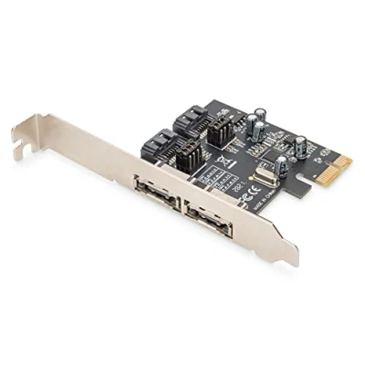 Bild av DIGITUS SATAIII PCIe tilläggskort 2x SATA portar internt eSATA externt 6 Gbit/s för SSD enheter, HDD enheter eller optiska