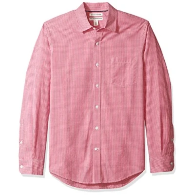 Bild av Amazon Essentials mäns Slim Fit långärmad poplin skjorta, röd gingham, Large
