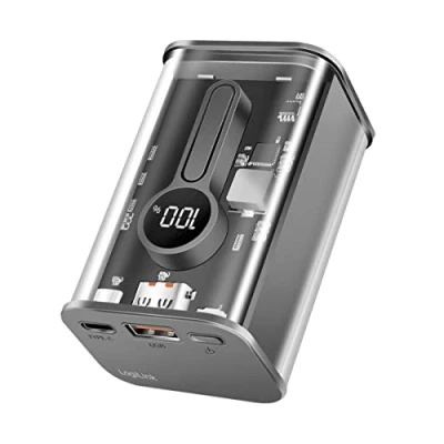 Bild av LogiLink Powerbank 10 000 mAh med 7 vägs skydd, 1 x USB C PD (Power Delivery 3.0) och A QC (Quick Charge 3.0), skärm, transparent design