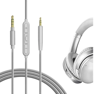 Bild av Geekria QuickFit ljudkabel med mikrofon kompatibel Bose QC 45, 35 Series II, 25, 700 ANC hörlurar, ersättnings 2,5 mm stereokabel inbyggd och volymkontroll (1,2 m)