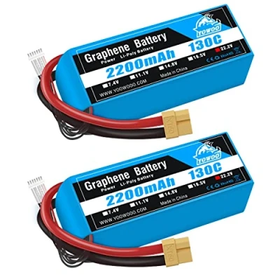Bild av Yowoo 6S LiPo batteri 2 200 mAh 22,2 V 130 C graphenbatteri med XT60 kontakt för SAB380 Align 470 ALZRC Devil 380 480 RC helikopter flygplan bilar lastbil buggy truggy multicopter drönare (2 stycken)