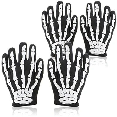 Bild av COM FOUR® 2 par skeletthandskar i svart för barn läskiga benhandskar en storlek karneval, Halloween, cosplay skeletthänder temafester (2 01)