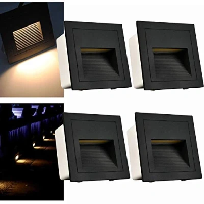 Bild av Arotelicht 8 st/3W vägginfällda trappor LED varm vit utomhus IP65 stegljus fyrkantig infälld vägglampa svart skydd trädgårdsbelysning balkong