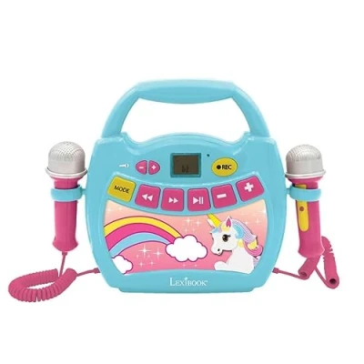 Bild av Lexibook Enhörning, Min första digitala karaoke spelare med två leksaksmikrofoner, trådlösa funktioner, inspelning och röstväxlare, blå/rosa, MP300UNIZ