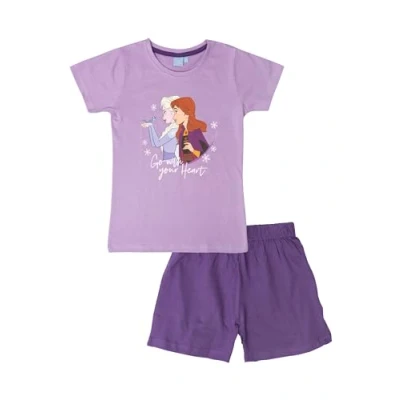 Bild av Disney Frozen Frost pyjamas för flickor barn pyjamasset kortärmad topp med byxor lila, 134/140 cm