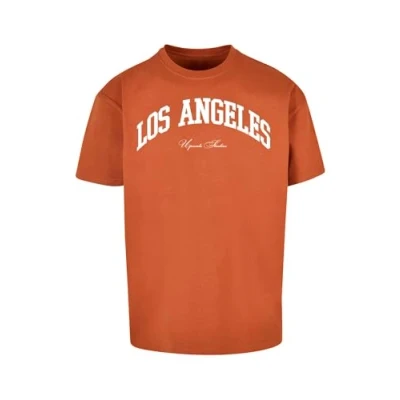 Bild av Mister Tee Upscale unisex T shirt L.A. College Oversize med tryck, överdimensionerad passform, streetwear, Toffee, S