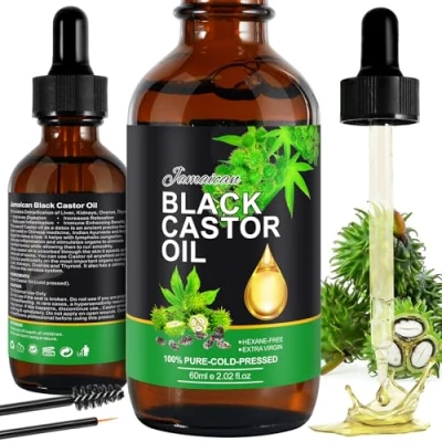 Bild av KLLALO Kallpressad ricinolja bio 60 ml naturlig jamaicansk svart ricinolja, 100 % ren, ekologisk för hårodling, kropp, hår, naglar, ögonfransar, ögonbryn