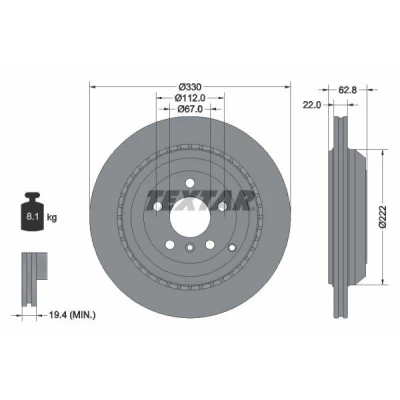 Bild av TEXTAR PRO 92150903 Disque de frein 330 22 05/07 112 ventilé l&#039;extérieur revêtu sans boulon fix roue, moyeu roue