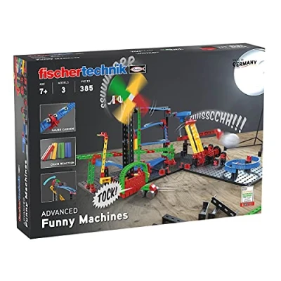 Bild av fischertechnik 551588 ADVANCED Funny Machines byggsats för barn från 7 år, byggleksak med spännande kedjereaktioner, inklusive katapult och gauss kanon, olika