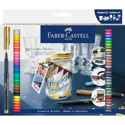 Bild av FABER CASTELL 160730 Creative Marker Set, 30 permanenta markörer, pennset för papper, glas, plast och mycket mer.