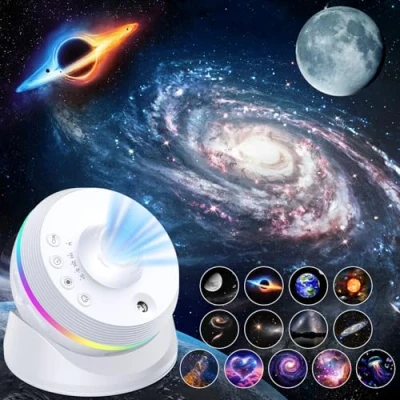 Bild av Galaxy Projektor, 4K HD Planetarium Star Projektor med 13 filmskivor, 360 Roterbar Realistisk Nebula Nattljus Timer och Dynamisk Meteor för Sovrummet (Vit)