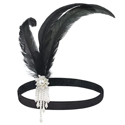 Bild av BABEYOND 1920 talet pannband dam Gatsby kostym tillbehör 20 flapper fjäder hårband vit