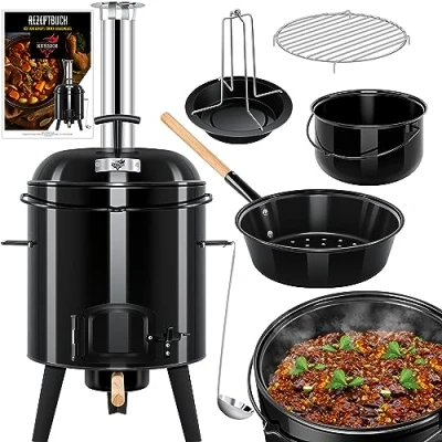 Bild av KESSER® Gulashpanna, gulaschkanon, gryta med grillfunktion, ugn, grill, kulgrill kycklinggryta, 8 l, panna, gulasch, gryta, 17 liter, emaljerad lock för utomhusbruk, kök, fältkök