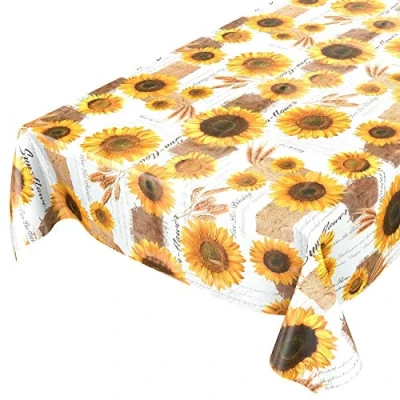 Bild av ANRO Vaxduk bordsduk kamomill gul blommor sol 100 x 140 cm tvättbar