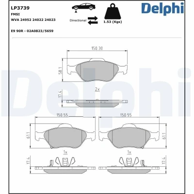 Bild av DELPHI LP3739 Jeu de plaquettes frein sans indicateur d&#039;usure avec tôle anti bruit accessoires