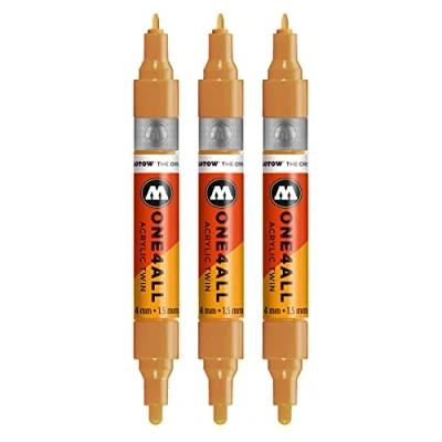 Bild av Molotow One4All Acrylic Twin Marker (linjebredd 1,5 mm och 4 mm, hög täckning permanent), 3 stycken färg 108 ockra brun ljus
