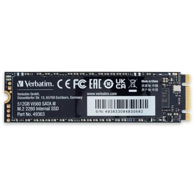 Bild av Verbatim Vi560 S3 SSD, intern SSD enhet med 512 GB datalagring, Solid State Drive SATA III M.2 2280 och 3D NAND teknik, svart, perfekt för bärbar dator Ultrabook