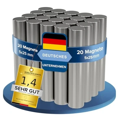 Bild av 20 x Neodym Power Magnet silver stavmagnet extra stark lång diameter 5 25 mm starka magneter supermagnet vidhäftningsförmåga ca 1 kg för whiteboard, anslagstavla,