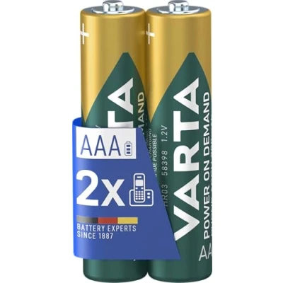 Bild av VARTA Batterier AAA, uppladdningsbar, paket med 2, Recharge Accu Phone, laddningsbart batteri, 800 mAh Ni MH, redo att använda, lämplig för trådlösa telefoner