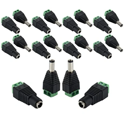 Bild av Poppstar terminalblock 2 poligt/adapter med DC kontakt (10st) eller uttag 5,5x2,1 mm för LED belysning, slingor, CCTV Kamera och mycket mer