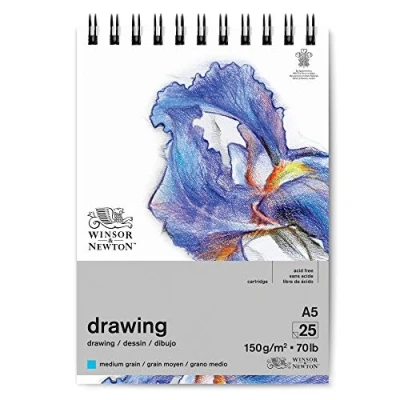 Bild av Winsor &amp; Newton 6691005 ritpapper i spiralblock 25 ark DIN A5, 150 g/m², medelkornig, naturlig vit, syrafri, åldringsbeständig, perfekt för penna, färgpenna, pastell och kol