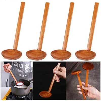 Bild av TheStriven 4 delar japansk långt handtag stor sked ramen träskedar sköldpadda skal trä ris soppa efterrätt kök middagsservis för att äta blanda omrörning matlagning