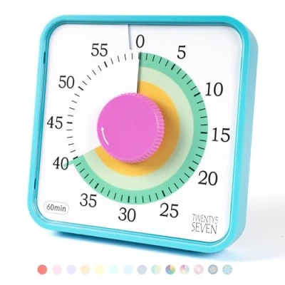 Bild av TWENTY5 SJU nedräkningstimer 7,5 tum; 60 minuter 1 timme visuell timer klassrum undervisningsverktyg kontorsmöte, mekanisk nedräkningsklocka för barn tentamen tidshantering magnetisk, färgglad,