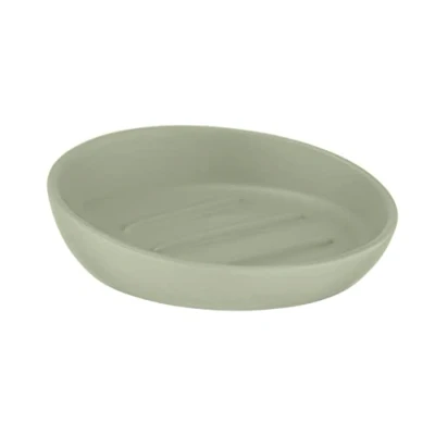 Bild av WENKO tvålkopp Badi Lindgrön, perfekt för duschgel utan förpackning eller fast hårschampo, högkvalitativ keramik med matt yta, i enkel, enkel form, Ø 11,5 x 3 cm