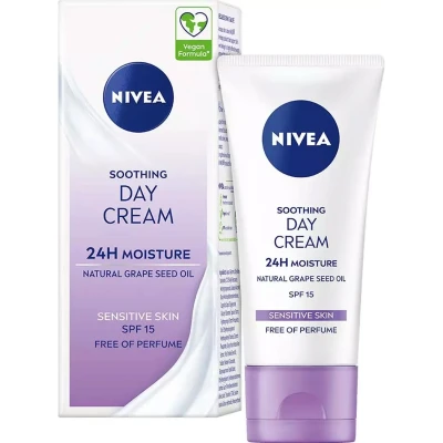 Bild av NIVEA känslig dagskräm, ansiktskräm och fuktighetskräm med SPF 15 för hud, hudvård, 50 ml