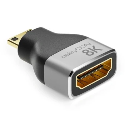 Bild av deleyCON Mini HDMI Adapter Kopplingskabel Anslutning 8K@60Hz / 4K@120Hz UHD 7680x4320 Aluminium 2.1 ARC HDR10+ Dolby Vision VRR ALLM 48Gbps Grå Svart